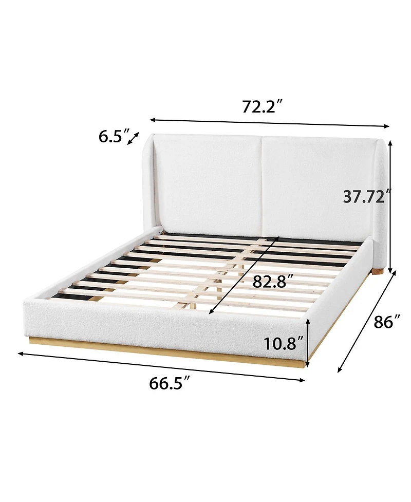 Streamdale Furniture Modern Boucle Winged Bed Frame with Enclosed Wood Base