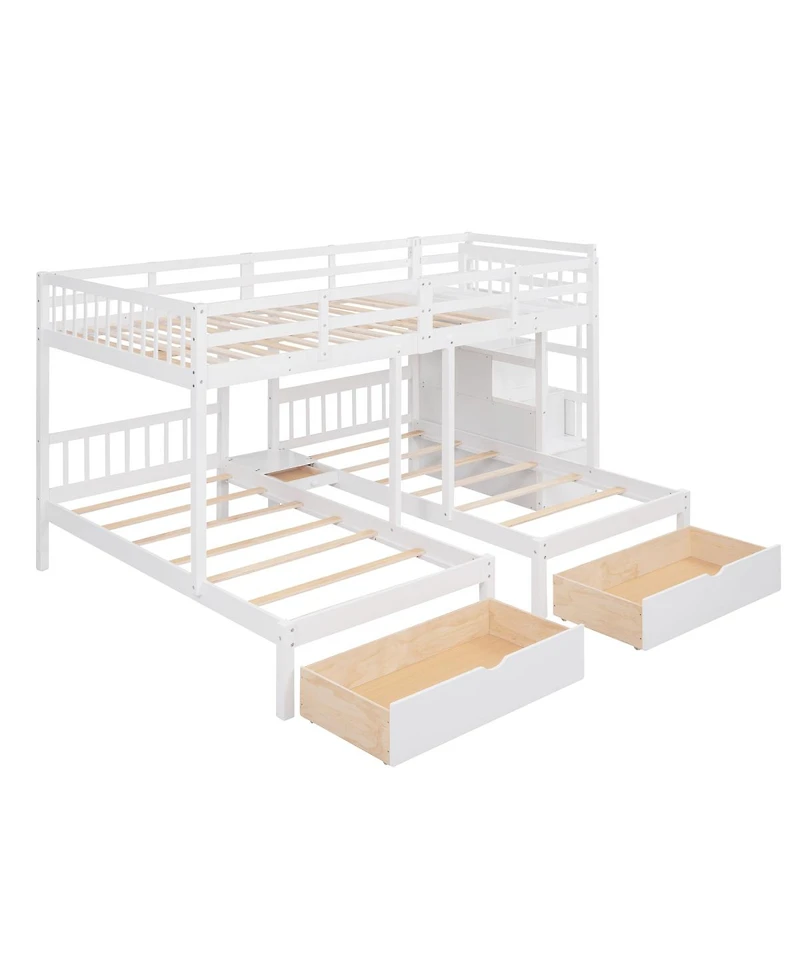 Streamdale Furniture Wood Triple Bunk Bed with Drawers and Guardrails