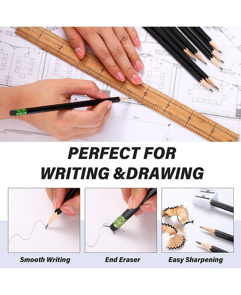 Gnuadz Hb Pencils with Eraser Unsharpened Wooden Hexagonal School Art Office Sketching Pack of 120