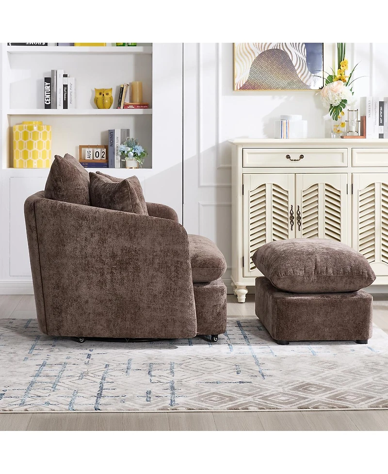 Streamdale Furniture Oversized Swivel Accent Chair with Ottoman and 3 Pillows.