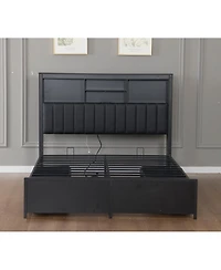 Streamdale Furniture Queen Bed Frame With Storage Headboard, Led, Charging, 4 Drawers