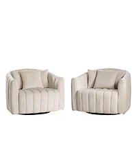 Streamdale Furniture Velvet Swivel Barrel Chair and Half Sofa with 3 Pillows