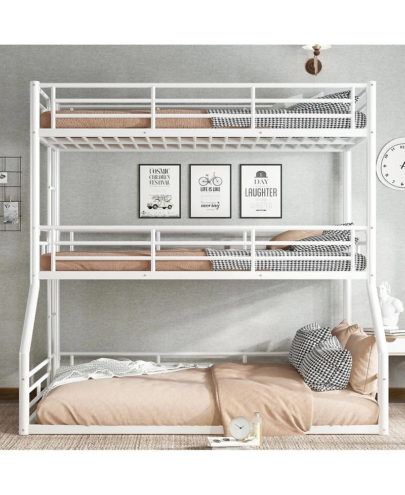Streamdale Furniture Metal Triple Bunk Bed with Guardrails