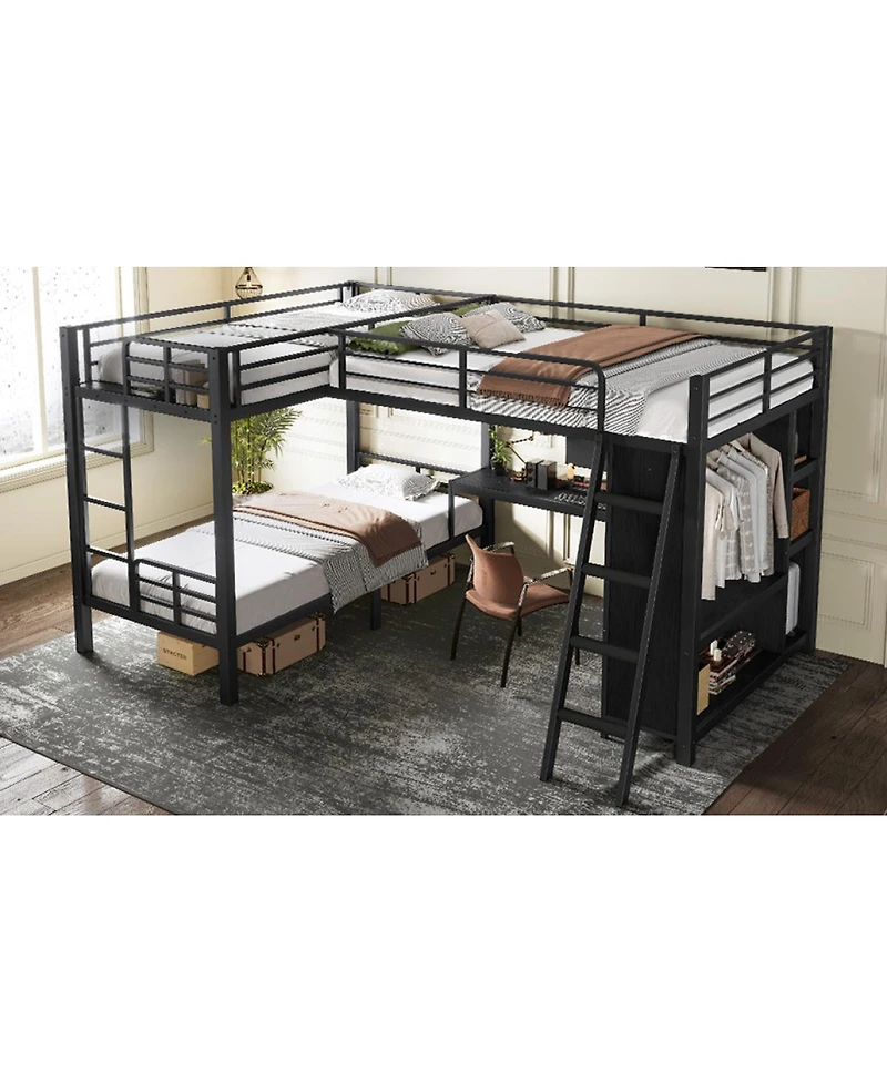Streamdale Furniture Triple Bunk Bed with Desk and Wardrobe