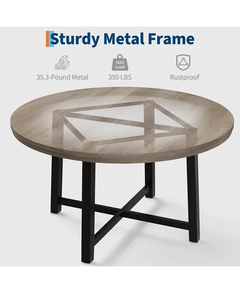 homfan Round Dining Table for 4 to 6 with Metal Frame, Space-Saving Kitchen and Room