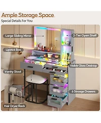 Vlsrka Led Vanity Desk Set with Rgb Mirror, Remote & Charging Station