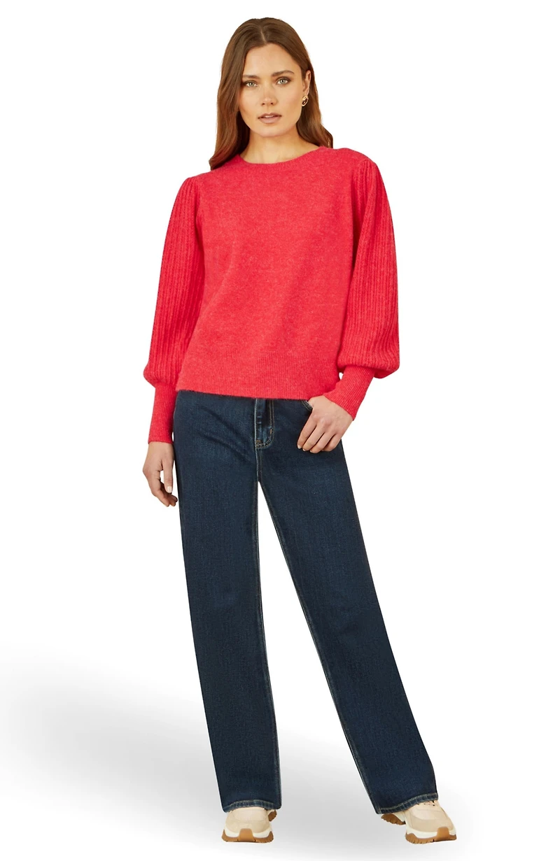 Yumi Women's Knitted Balloon Sleeve Textured Jumper