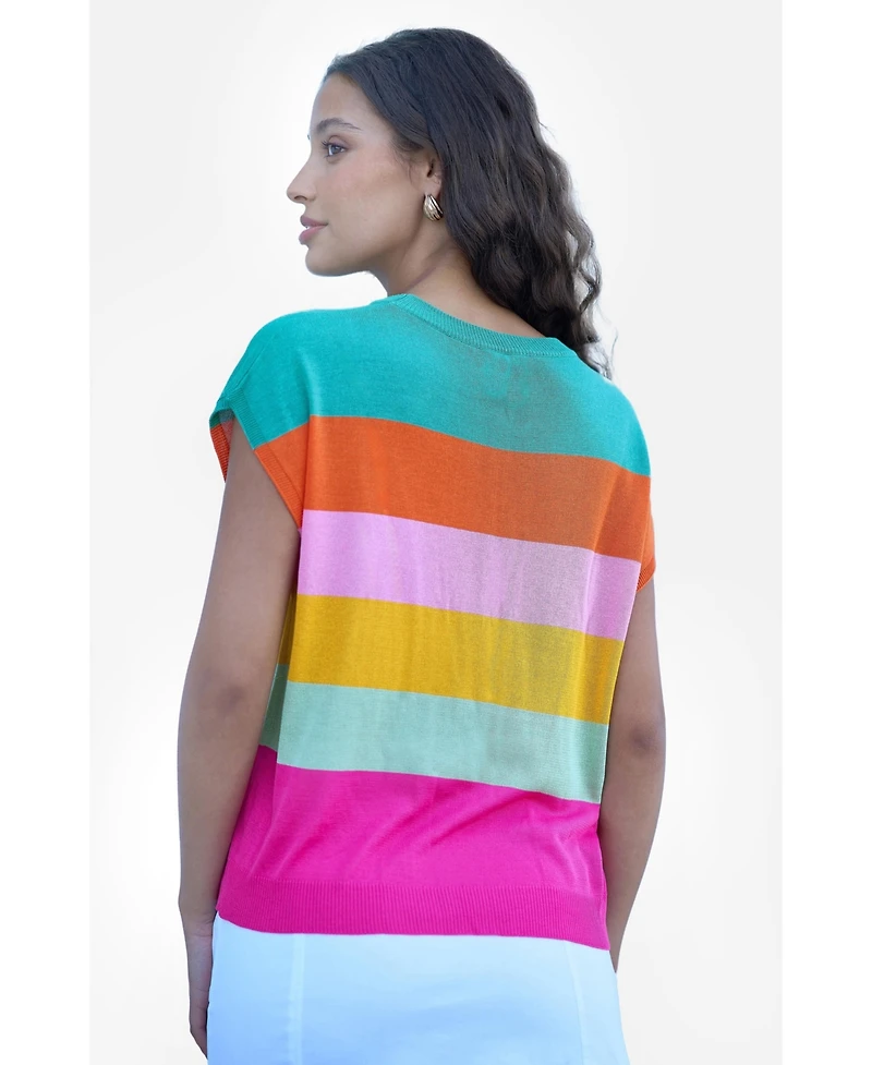 Yumi Women's Block Stripe Relaxed Knitted Top