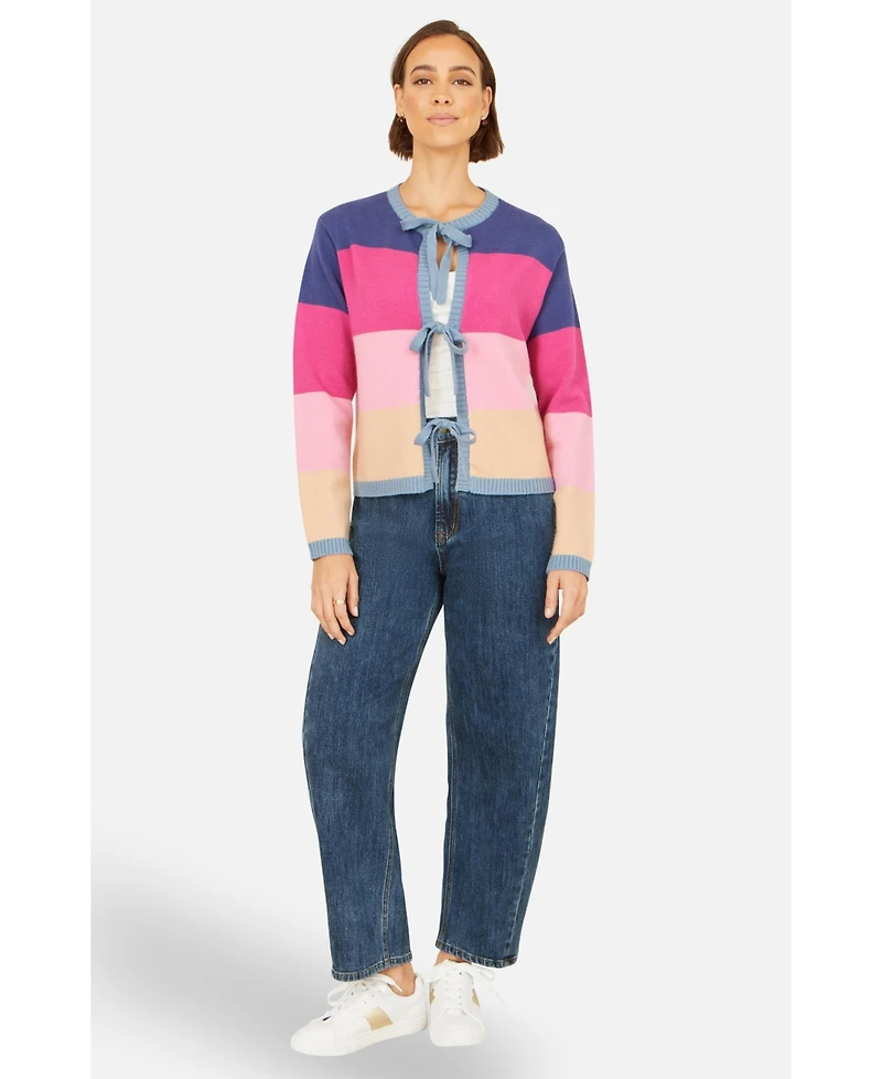 Yumi Women's Block Stripe Tie Front Cardigan