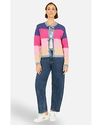 Yumi Women's Block Stripe Tie Front Cardigan