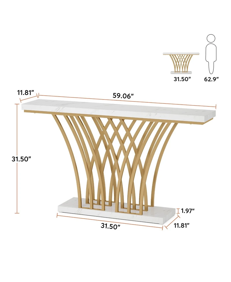 Tribesigns 59 inch Console Table, Modern Entryway Table with Grid-Shaped Metal Base