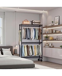 Streamdale Furniture Heavy Duty Rolling Garment Rack with Shelves and Hooks