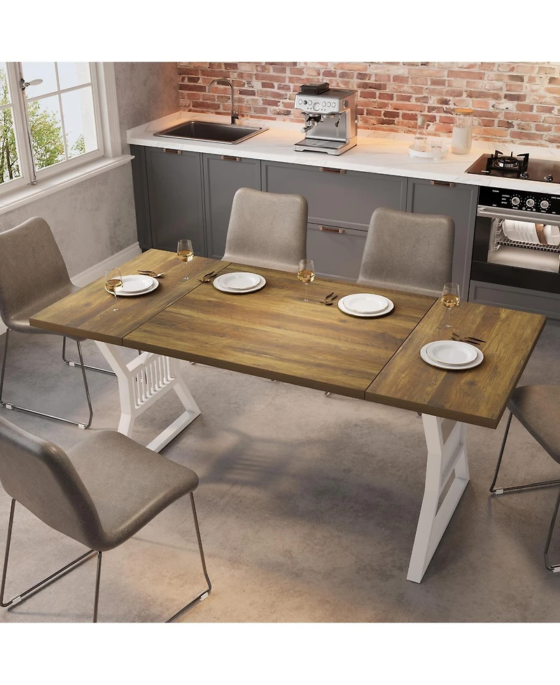 homfan Farmhouse Dining Table for 4 to 6, Rectangular Kitchen with Metal Legs