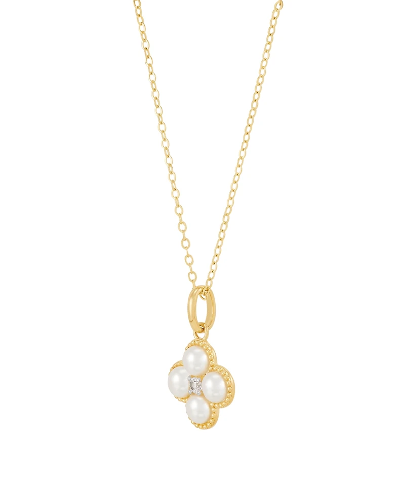 Macy's 2-Piece Cultured Freshwater Pearls & Lab Grown White Sapphire (1/6 ct. t.w.) Necklace and Earring Set in 14k Yellow Gold-Plated Sterling Silver