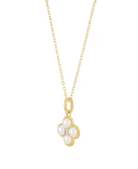 Macy's 2-Piece Cultured Freshwater Pearls & Lab Grown White Sapphire (1/6 ct. t.w.) Necklace and Earring Set in 14k Yellow Gold-Plated Sterling Silver