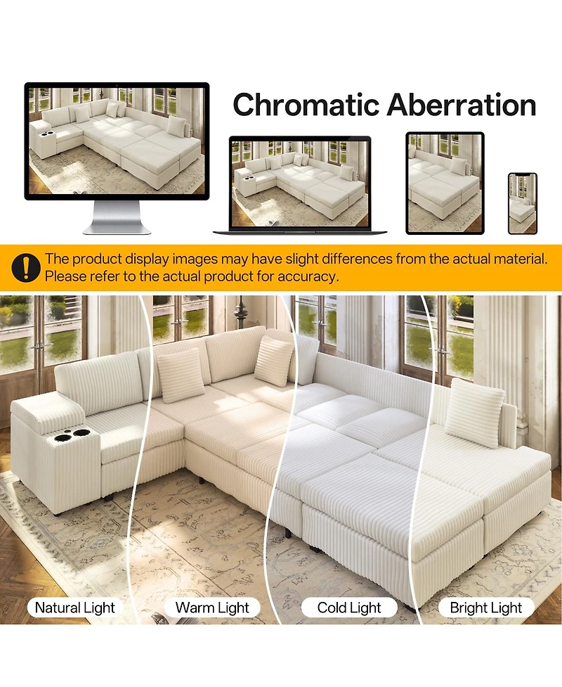 Streamdale Furniture L Shaped Sectional with Ottoman Usb Storage Corduroy