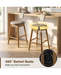 Sugift Swivel Counter Height Bar Stools Set of Two with Wood Legs