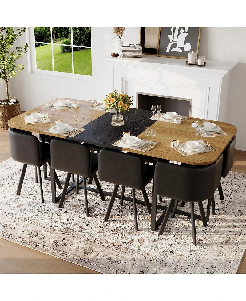 Streamdale Furniture 8-Seat Square Dining Set Wood Grain Table and 8 Chairs