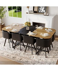 Streamdale Furniture 8-Seat Square Dining Set Wood Grain Table and 8 Chairs