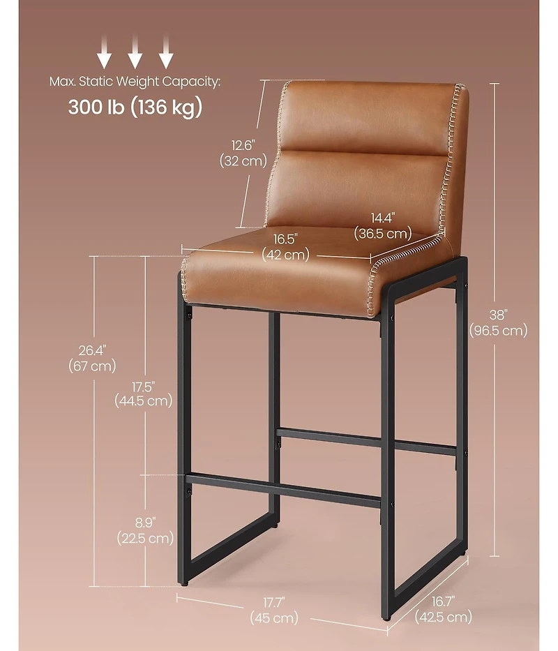 Slickblue Modern Bar Stools Set of 2 Counter Height with Back Support