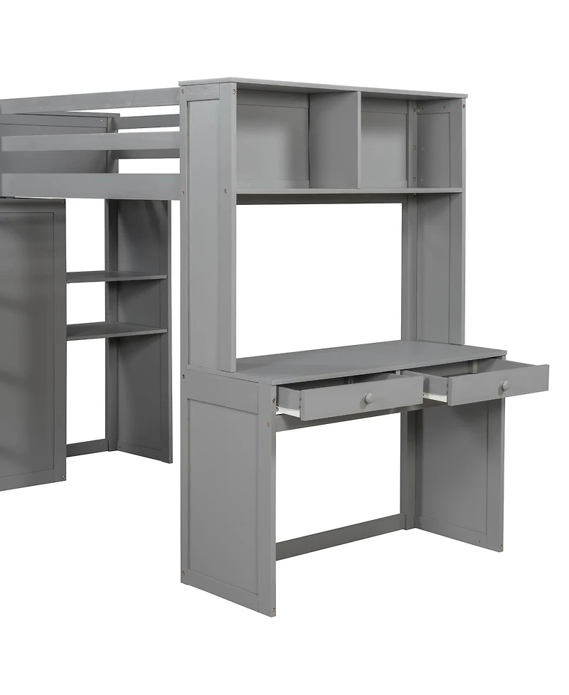 Streamdale Furniture Loft Bed with Desk, Shelves, Wardrobe