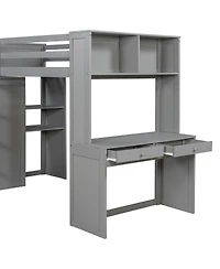 Streamdale Furniture Loft Bed with Desk, Shelves, Wardrobe