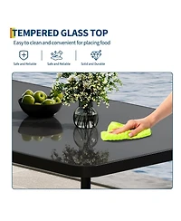 homfan Tempered Glass Patio Dining Table with Metal Frame, in Rectangular Table for 6 People