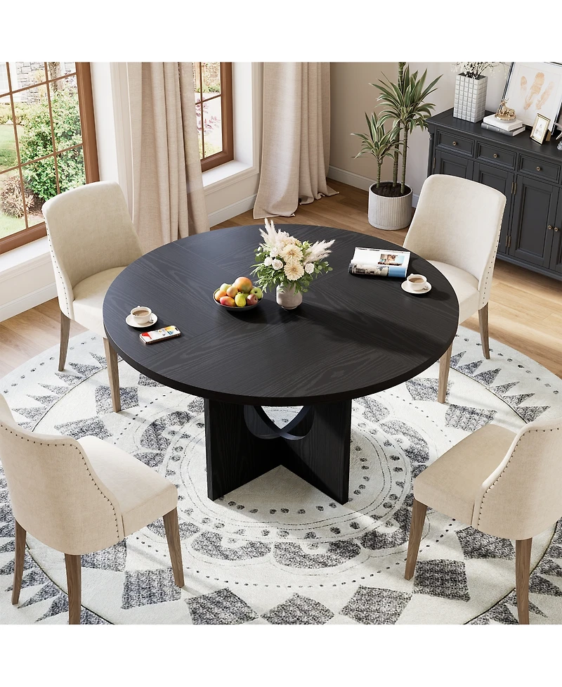 homfan Round Space-Saving Dining Table for 4-6, Modern Pedestal Kitchen & Living Room, Sturdy Design Apartments