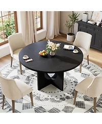 homfan Round Space-Saving Dining Table for 4-6, Modern Pedestal Kitchen & Living Room, Sturdy Design Apartments
