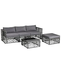 Gouun 5 Piece Outdoor Pe Wicker Sectional Conversation Set with Glass Coffee Table and Ottoman