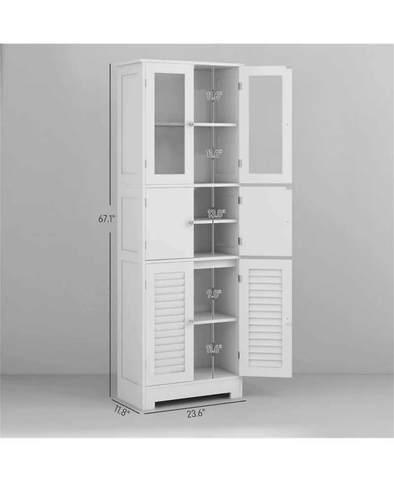 Clihome 3-Door Storage Cabinet, Mdf Freestanding Cabinet with Adjustable Shelves and Ventilated Doors