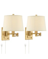 Franklin Iron Works Easley 15" High Warm Plug-In Swing Arm Wall Lamp Set of 2