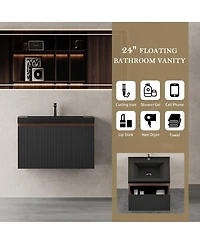 Sillysis Wall Mounted Bathroom Vanity, Quartz Sand Matte Sink, Wave Textured Drawer