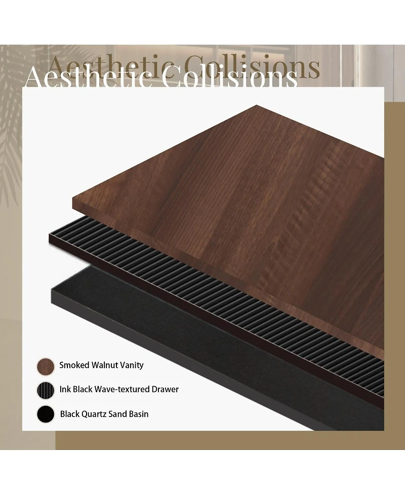 Sillysis Wall Mounted Bathroom Vanity, Quartz Sand Matte Sink, Wave Textured Drawer, Pre-Assembled Modern Cabinet