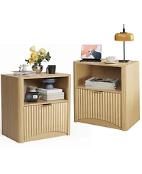 homfan Mid Century Modern Fluted Nightstand, Wooden End Table with Drawer Storage, Waterproof Design for Bedroom Use