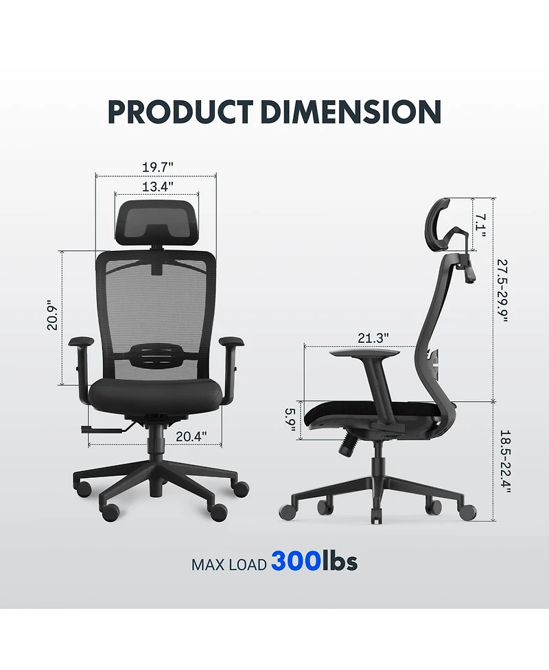 FlexiSpot C3FM Ergonomic Office Chair with Foam Seat and Mesh Back, Adjustable Headrest and Lumbar Support, Swivel Desk Chair for Home Office -