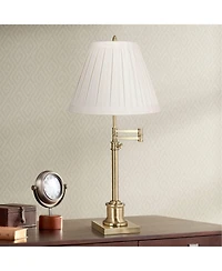 360 Lighting Swing Arm Desk Table Lamp 36" Tall Antique Brass Box Pleated Linen Empire Shade for Living Room Bedroom Office Family