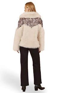Yumi Women's Faux Fur Biker Leopard Print Jacket