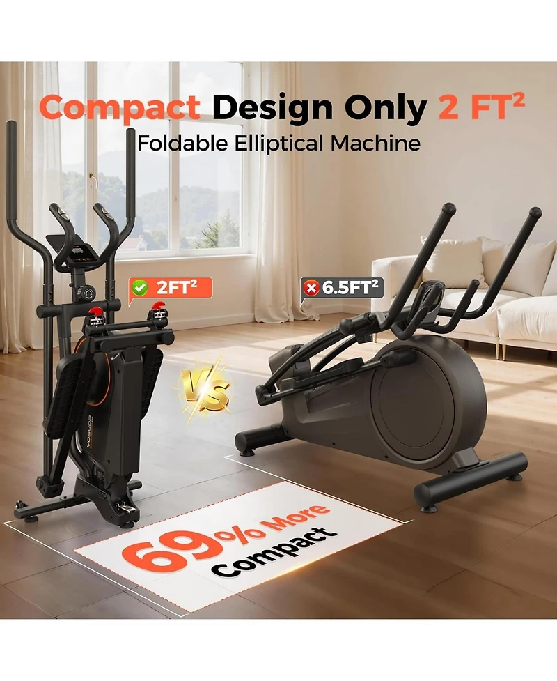 Fed Fitness Foldable Elliptical Machine for Home, 15IN Stride Compact Folding Cross Trainer with 16 Magnetic Resistance Levels