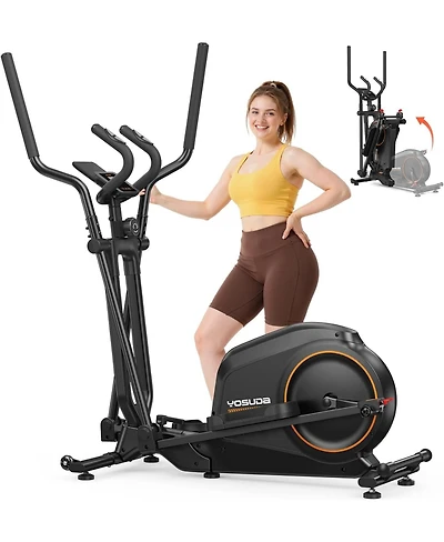 Fed Fitness Foldable Elliptical Machine for Home, 15IN Stride Compact Folding Cross Trainer with 16 Magnetic Resistance Levels