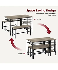 homfan 3 Pcs Dining Table Set with Tuck-In Benches, Wine Bottle Storage, Stemware Holder and Home Bar Set