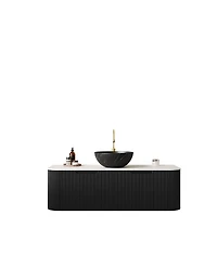 Sillysis Wall Mounted Bathroom Vanity, Carrara Sintered Stone Top , Striped Plywood Cabinet, Pre-assembled