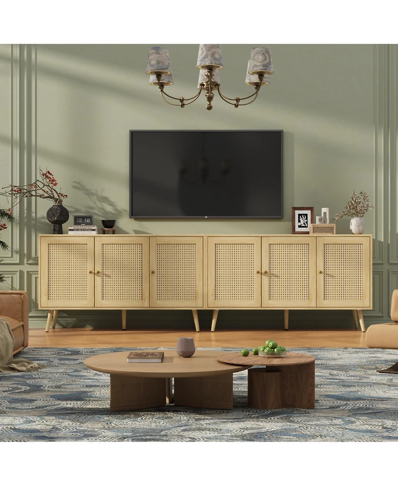 homfan 47.2" rattan buffet cabinet with adjustable shelves-versatile coffee bar and storage sideboard for kitchen or living spaces.