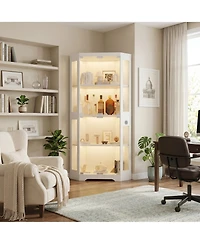 homfan Hexagon Corner Display Cabinet with Tempered Glass Doors, Motion Sensor Led Lighting and Built-In Usb/Usb-c Charging Ports