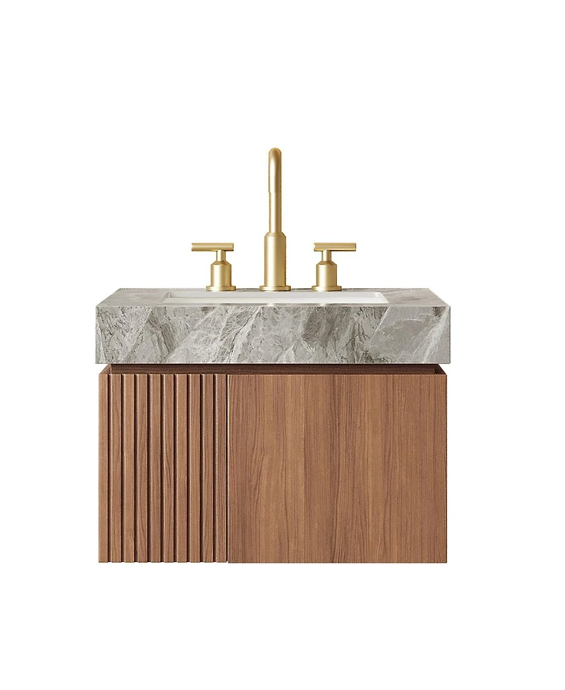Sillysis Wall Mounted Bathroom Vanity, Sintered Stone Countertop, Undermount Ceramic Sink, Soft Close Cabinet