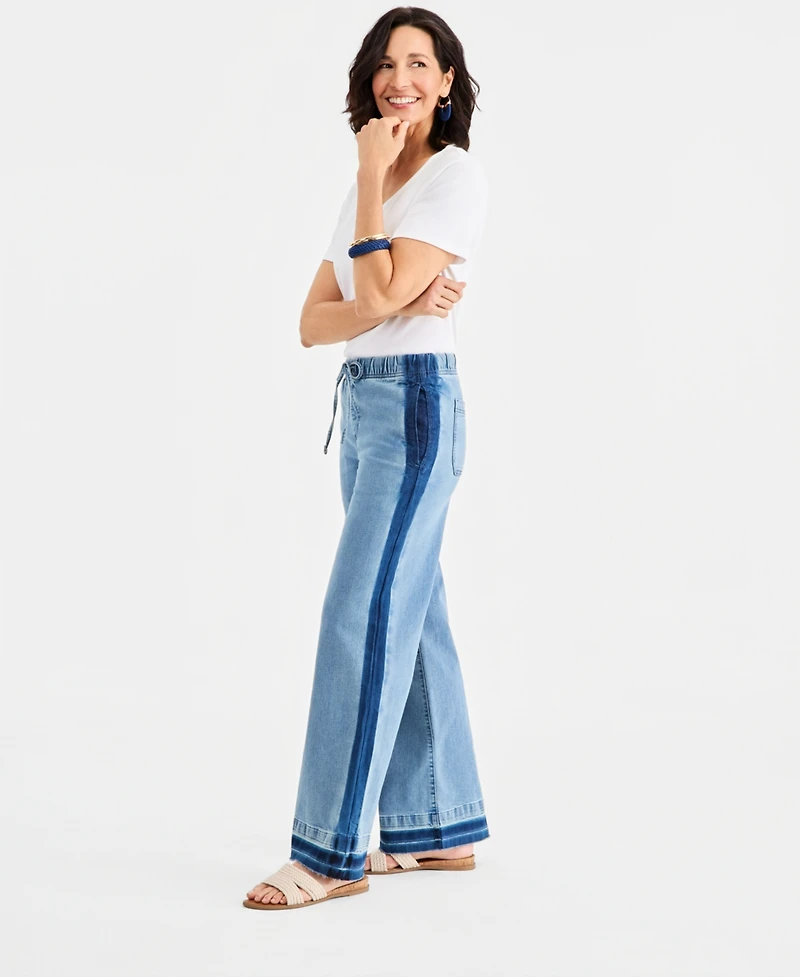 Style & Co Women's High-Rise Two-Tone Pull-On Wide-Leg Jeans, Macy's Exclusive