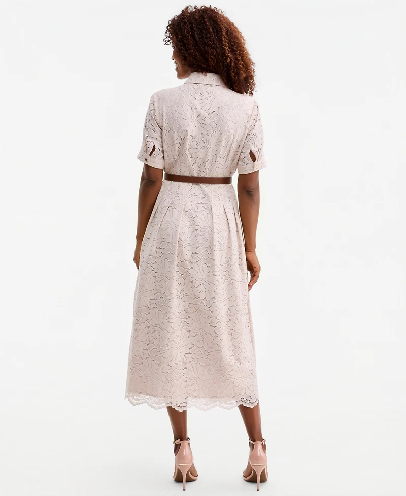 Anne Klein Women's Floral Lace Belted Shirtdress