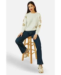 Yumi Women's Sequin Star Sleeves Jumper