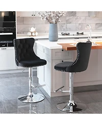 Clihome Swivel Velvet Barstools Adjustable Seat Height from 25-33 Inch, Chrome base Bar Stools with Backs Comfortable Tufted,Set of 2