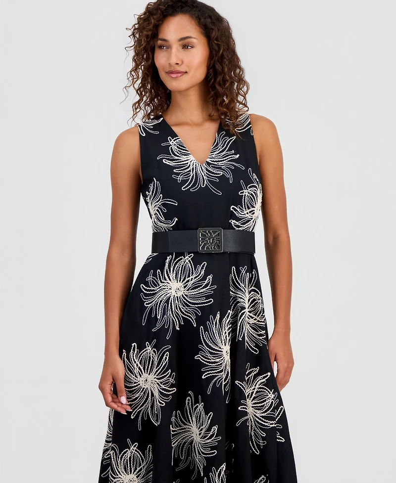 Anne Klein Women's Belted Embroidered Dress